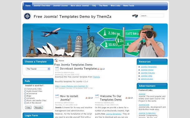 Free Joomla World Travel Blue Theme Template