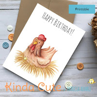 Printable birthday card with a hen