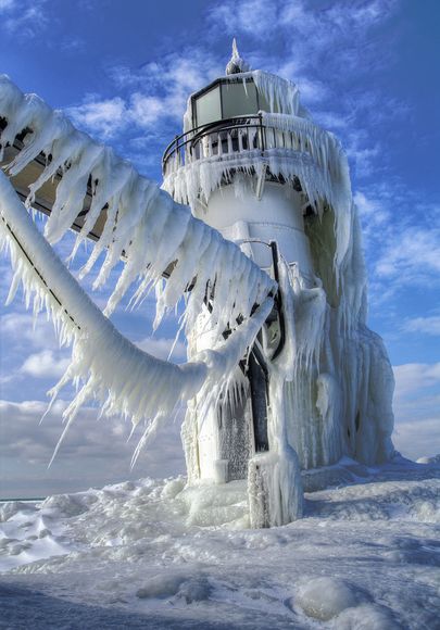 Frozen Lighthouse, Michigan