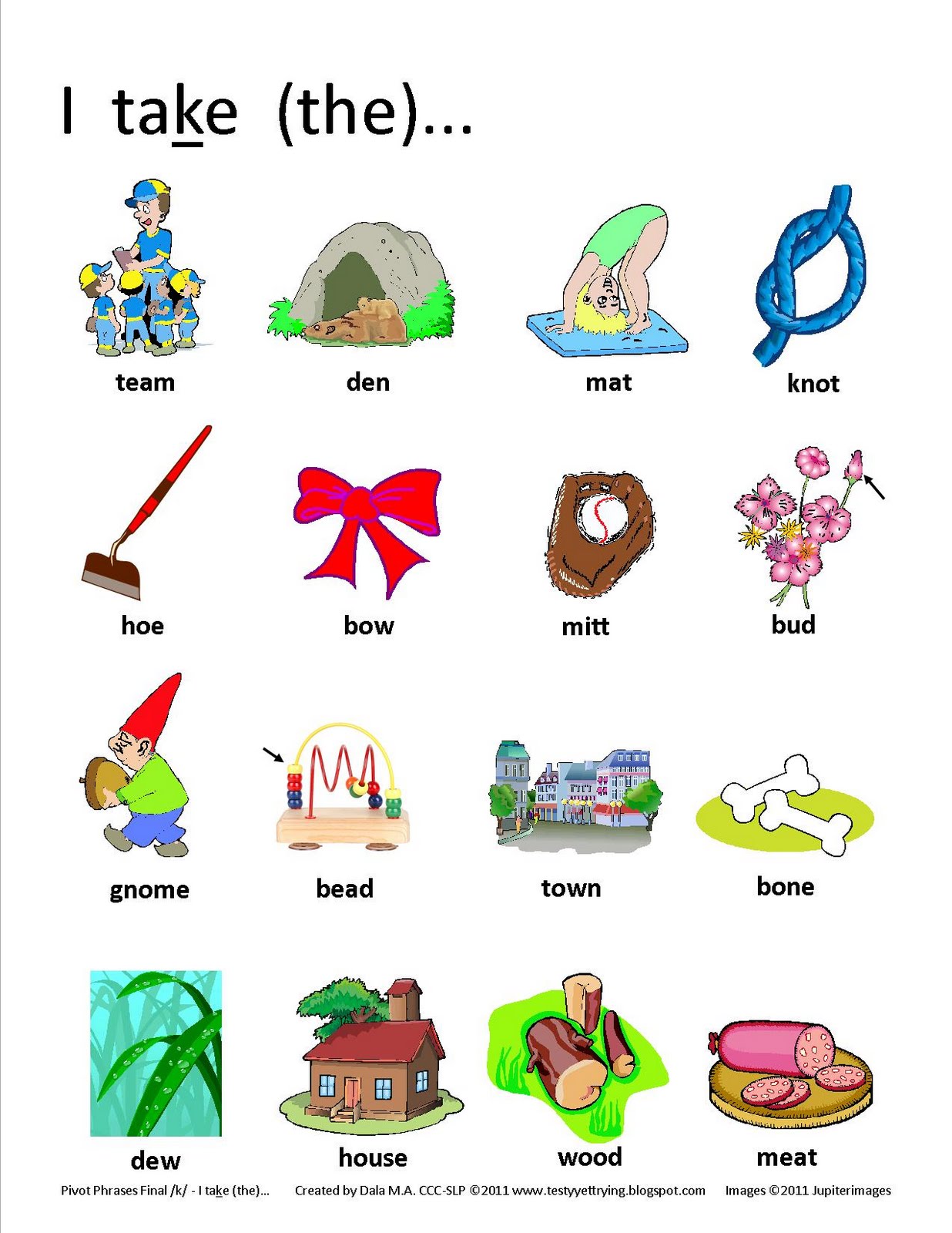 Testy yet trying Final /k/ Free Pivot Phrase Picture Prompts