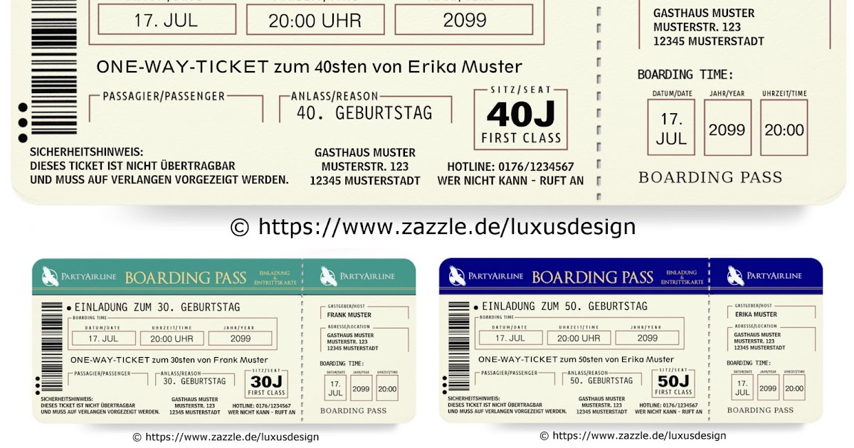 Coole Einladungskarten Zum Geburtstag Als Flugticket Boarding Pass