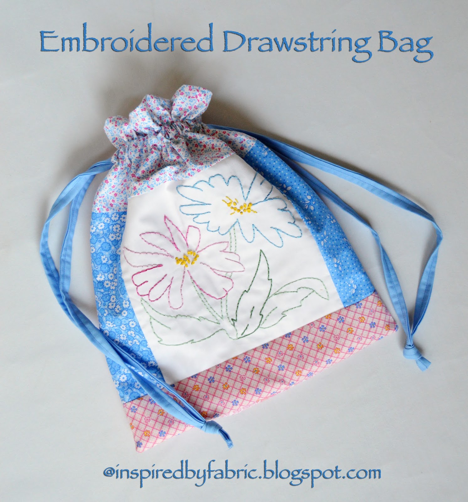 Inspired by Fabric Summer of Sewing Embroidered Drawstring Bag