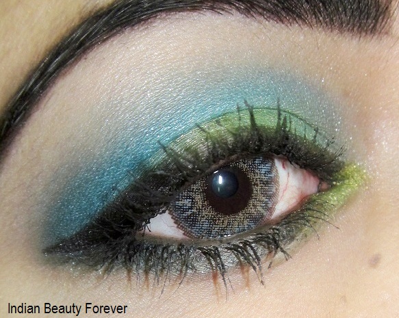 Blue with green eye makeup tutorial steps