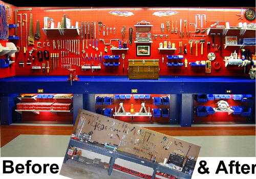 metal pegboard toolboard before and after photo