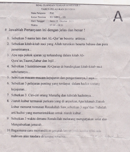 Contoh Soal Agama Hindu Kelas 11 Semester 1