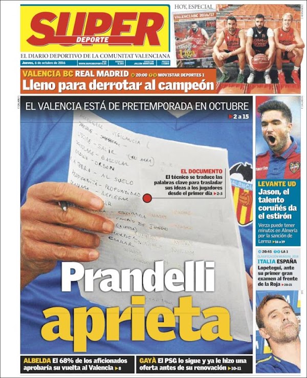 Valencia, Superdeporte: "Prandelli aprieta"