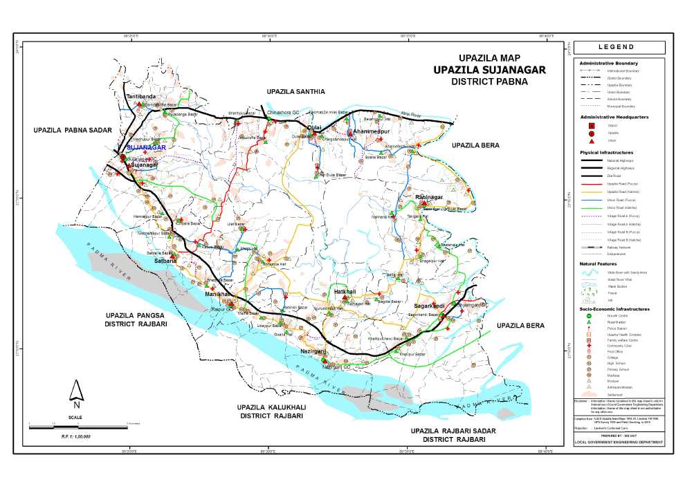 Sujanagar Upazila Map Pabna District Bangladesh