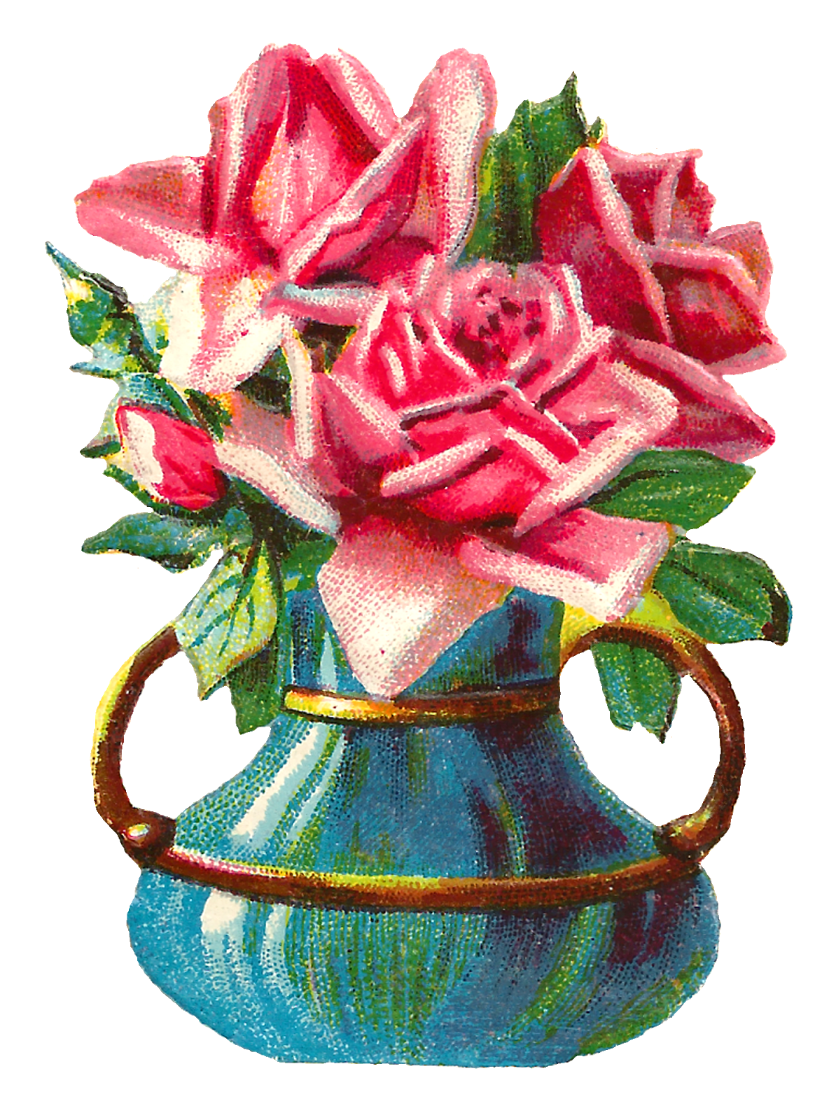 Antique Images Shabby Chic Pink Rose Clip Art Flower Vase Printable