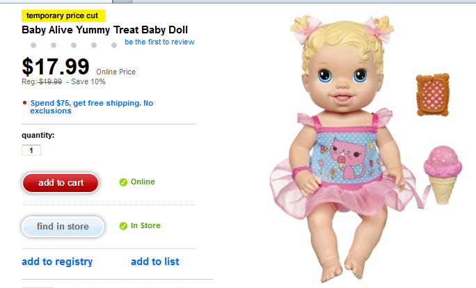 baby alive yummy treat baby doll
