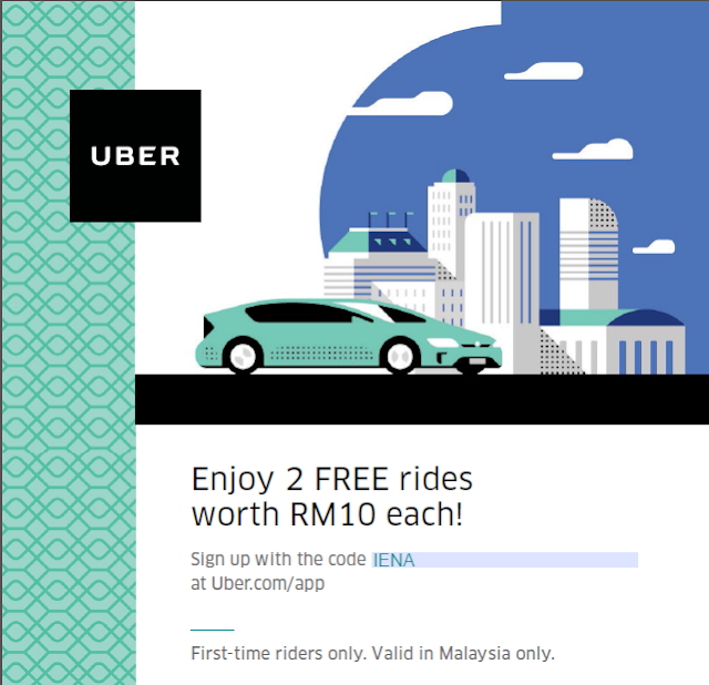 Nikmati 2 Perjalanan Percuma UBER dengan code IENA di uber.com/app