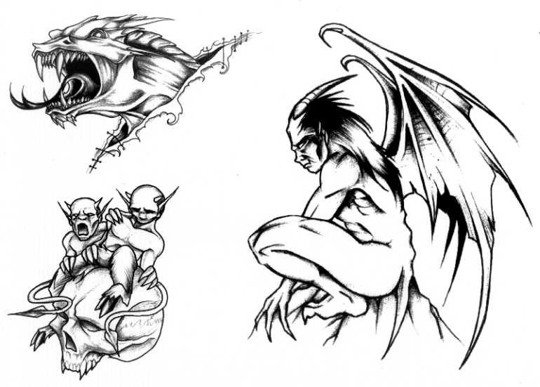 Парные тату ангел и демон эскиз