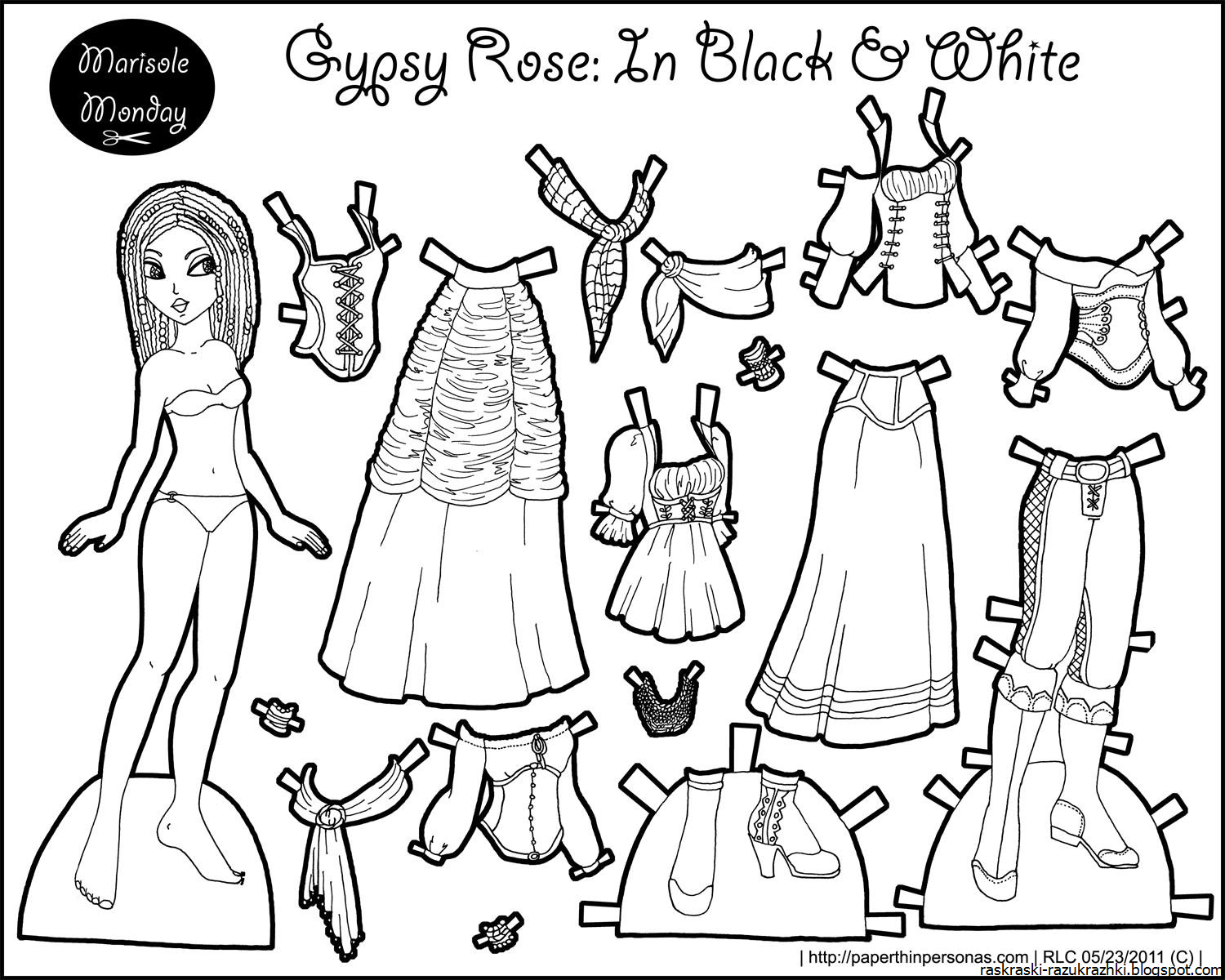 Раскраска Девочка С Одеждой Для Вырезания