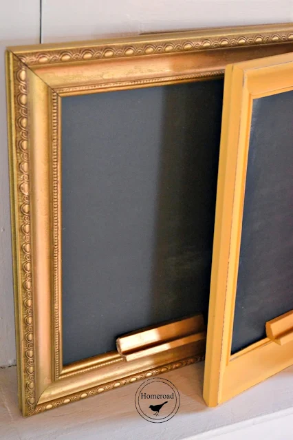 gold framed chalkboards with chalk holder