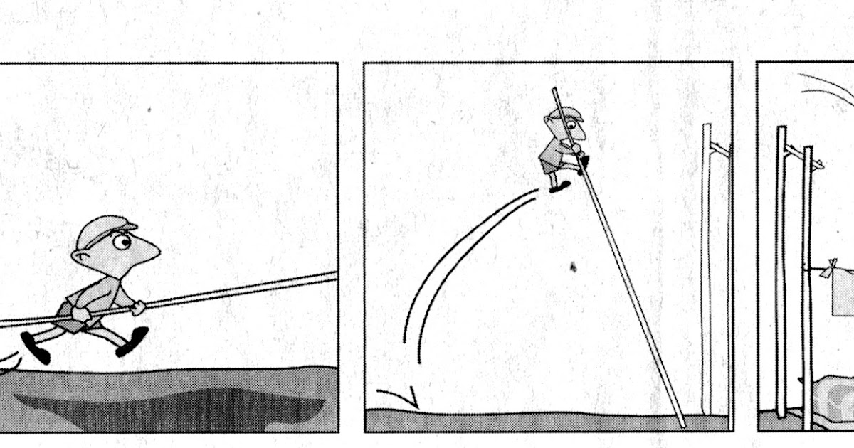 Kartun strip tentang lompat galah katakan dengan gambar