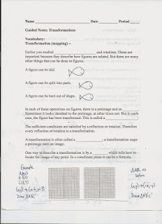 Geometry, Common Core Style: Lesson 6-1: Transformations (Day 61)