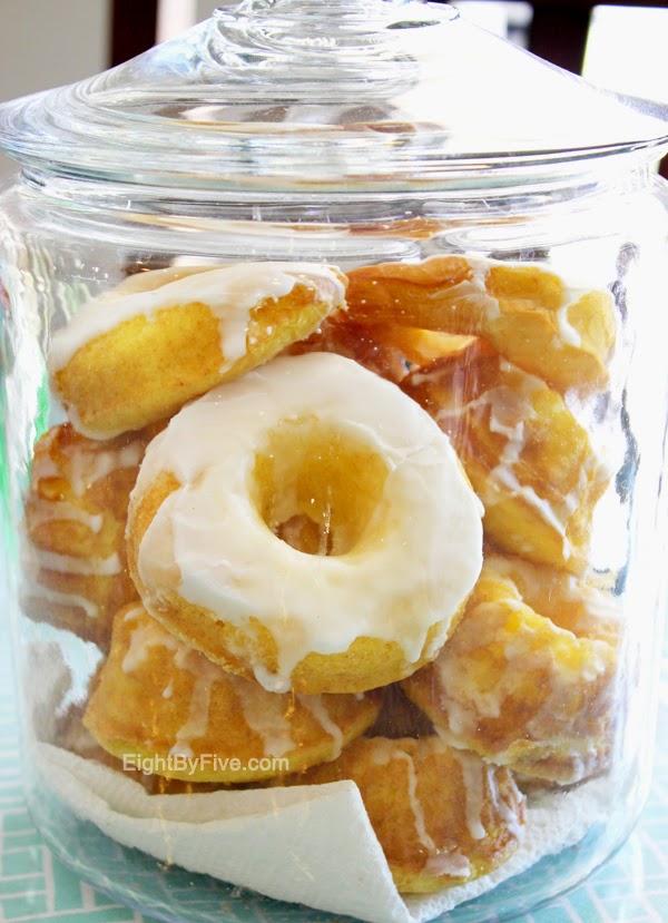 10-minute lemon donuts - made with a cake mix, lemon pudding and vanilla yogurt!  eightbyfive.com