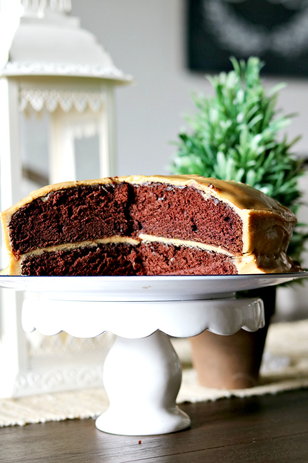 Mother's Homemade Fudge Cake With Caramel Frosting At Home with Jemma