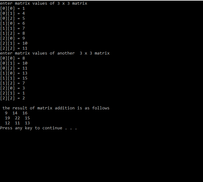 3x3 matrix addition using arrays - C++programming