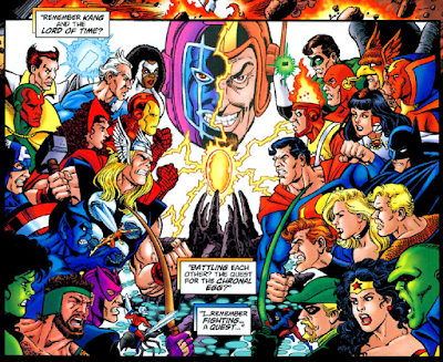 panel from JLA/Avengers #3 (2003). Property of DC comics and Marvel comics.
