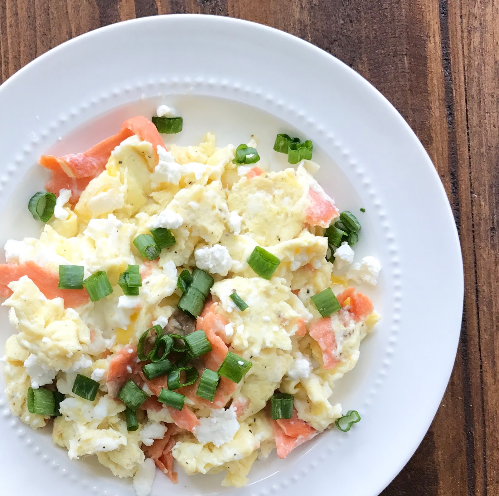 scrambled eggs w/ smoked salmon & goat cheese