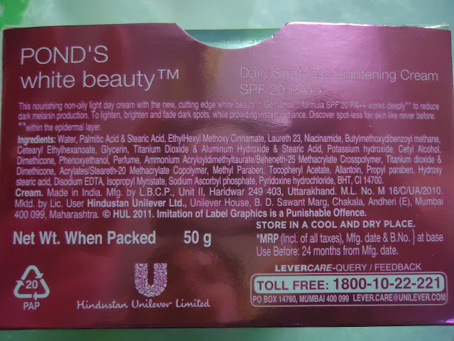 Pond's White Beauty Daily Spot-less Lightening Day Cream with SPF 20 PA++ Review
