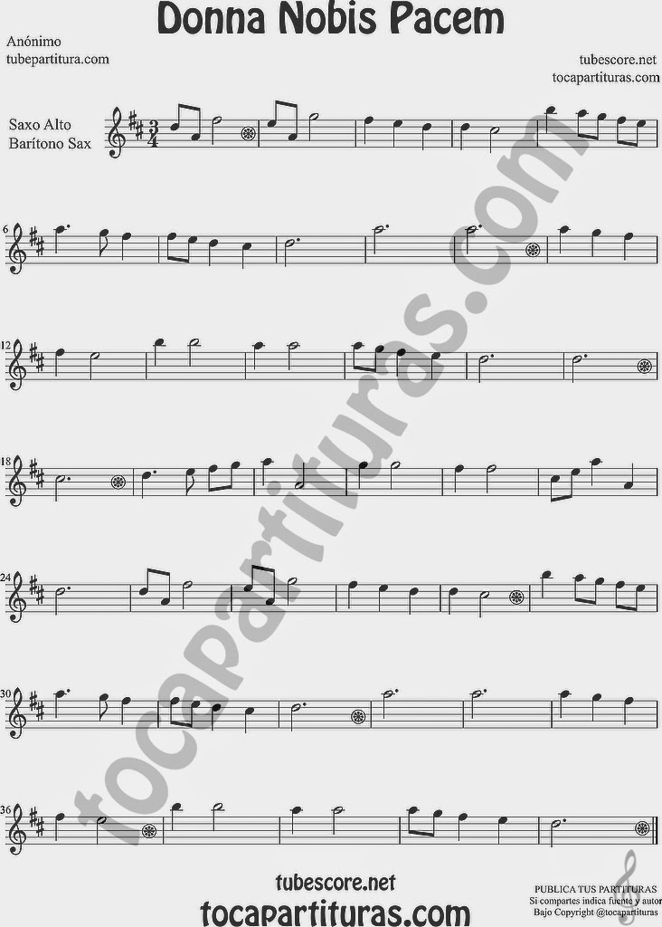  Donna Nobis Pacem  Partitura de Saxofón Alto y Sax Barítono Sheet Music for Alto and Baritone Saxophone Music Scores