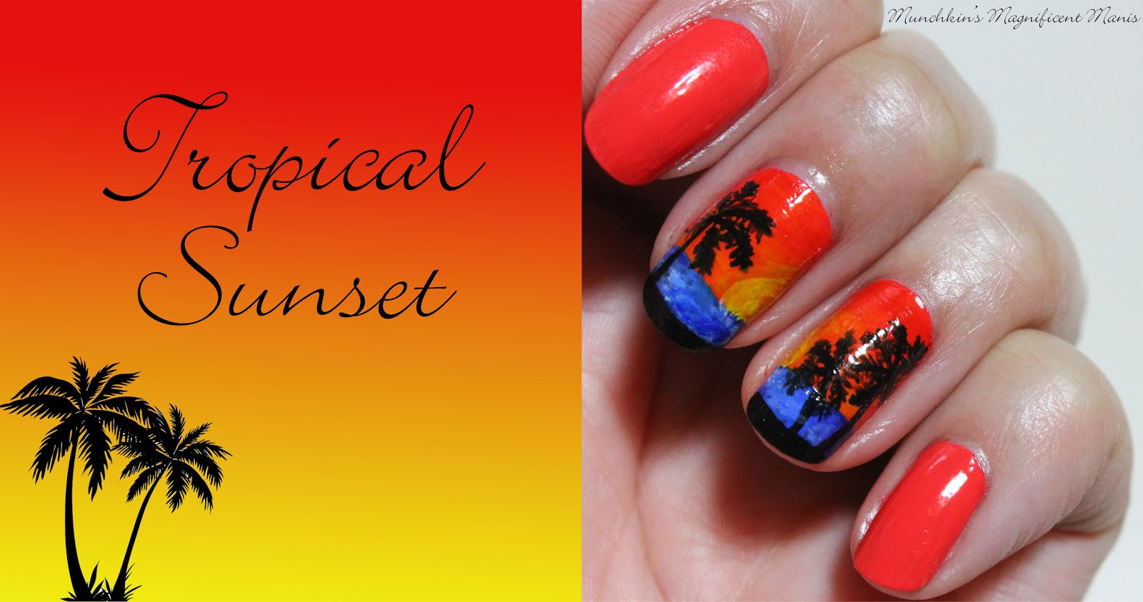Munchkin’s Magnificent Manis Tropical Sunset Tropical Nail Design