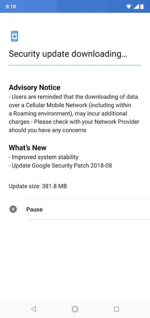 Nokia 6.1 plus August 2018 Android Security update