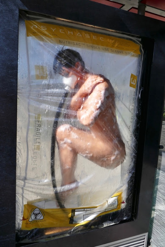 Altered Carbon breathing body bag bus stop installation Altered Carbon breathing body bag bus stop installation