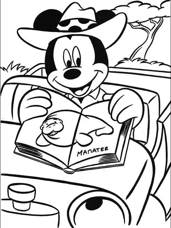 Tranh tô màu chuột Micky đọc sách