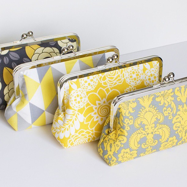 yellow and grey cotton print clutch purse