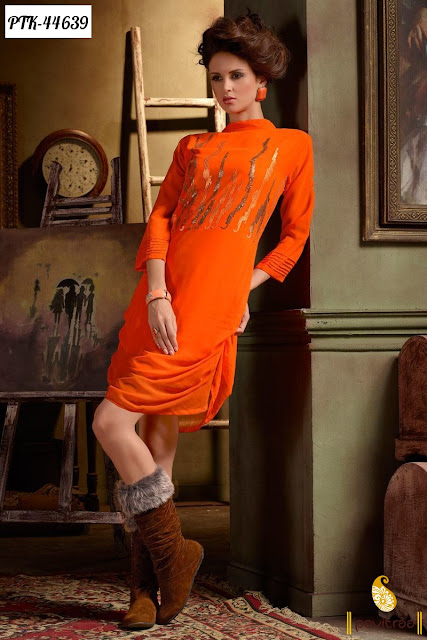 Orange georgette embroidery kurti online shopping at lowest price in India