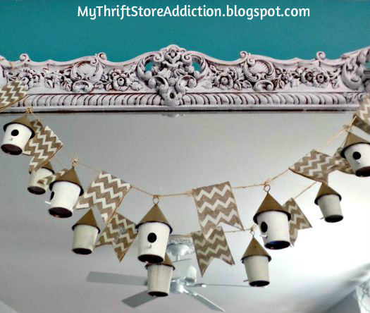 Repurposed birdhouse garland