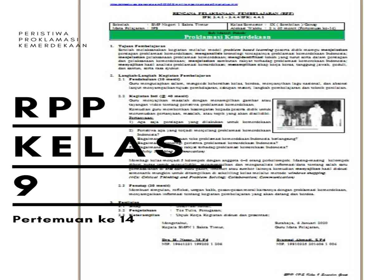 RPP 1 Lembar IPS Kelas 9 Peristiwa Proklamasi Kemerdekaan Indonesia