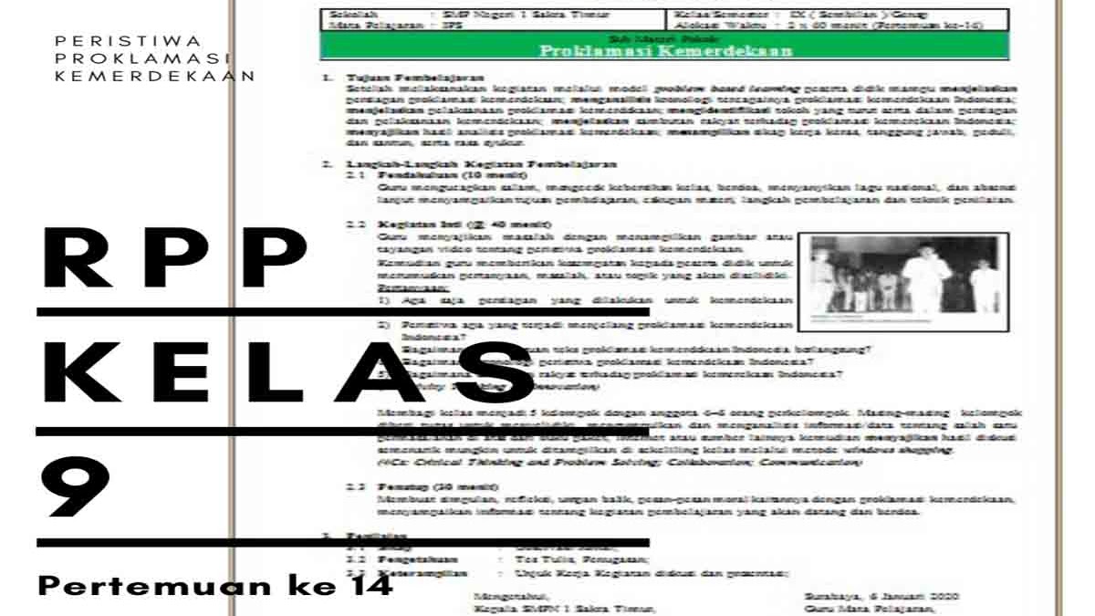 Rpp 1 Lembar Ips Kelas 9 Peristiwa Proklamasi Kemerdekaan Indonesia