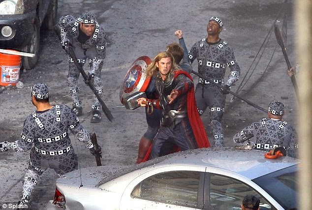 Thor battles the Chitauri at the intersection of E. 9th and Euclid.