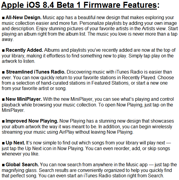 Apple iOS 8.4 Beta (12H4074d) Features and Changes
