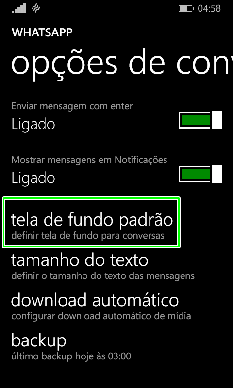 [Windows Phone] Alterar o plano de fundo do Whatsapp