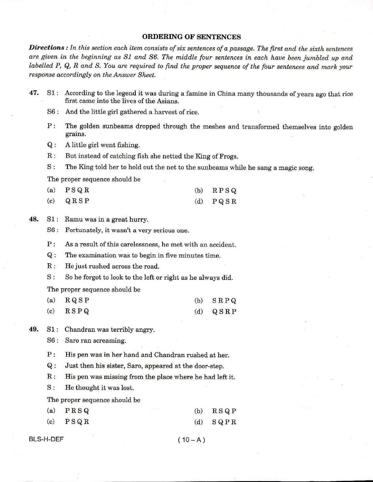 UPSC CDS I 2017 Entrance Exam English question paper UPSC CDS I 2017 English question paper