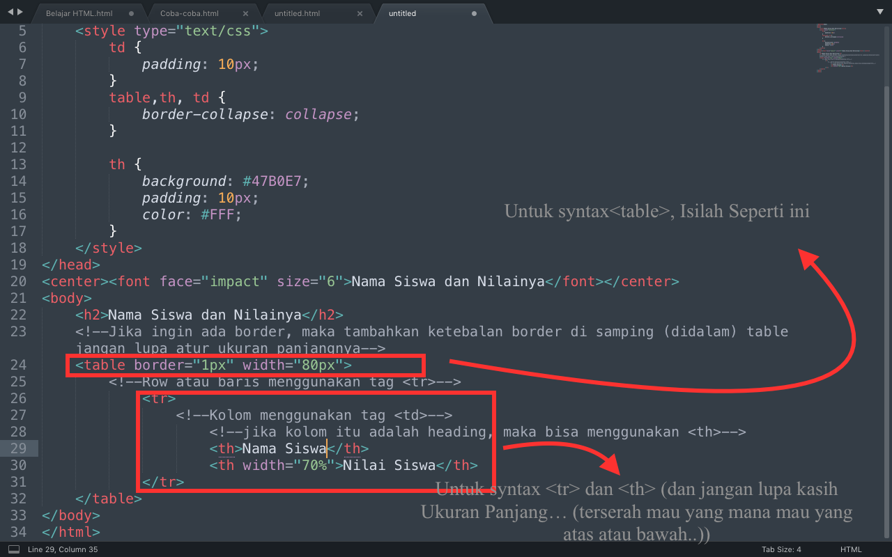 Bagaimana Cara Membuat Tabel di Sublime Text (HTML) - Blog.OON