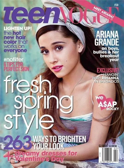 Ariana Grande shows off a fresh spring look for the Teen Vogue February 2014 issue