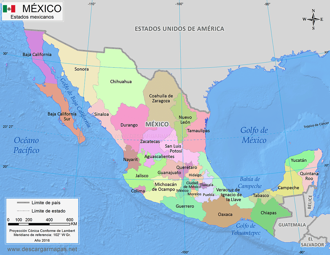Mapa De Mexico Con Nombres De Estados