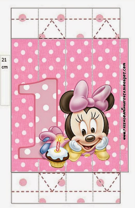 Minnie Primer Año con Lunares: Cajas para Imprimir Gratis. Cajas de Minnie Primer Año con Lunares para imprimir gratis.