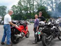 Chris and his Ducati with Lynn and Mike in Putney, VT