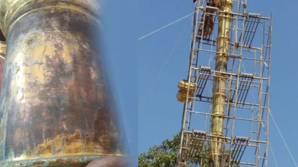 Damaging base of golden flag mast at Sree Dhamashastha temple; Probe begin, News, Religion, Temple, High Court of Kerala, Probe, Corruption, Kerala.