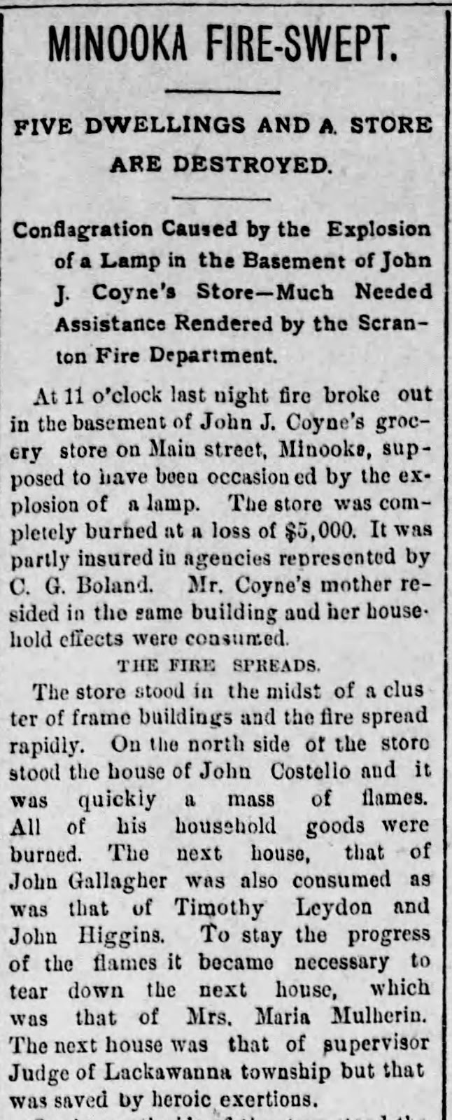 Minooka (PA) Memories Minooka FireSwept August 24, 1894