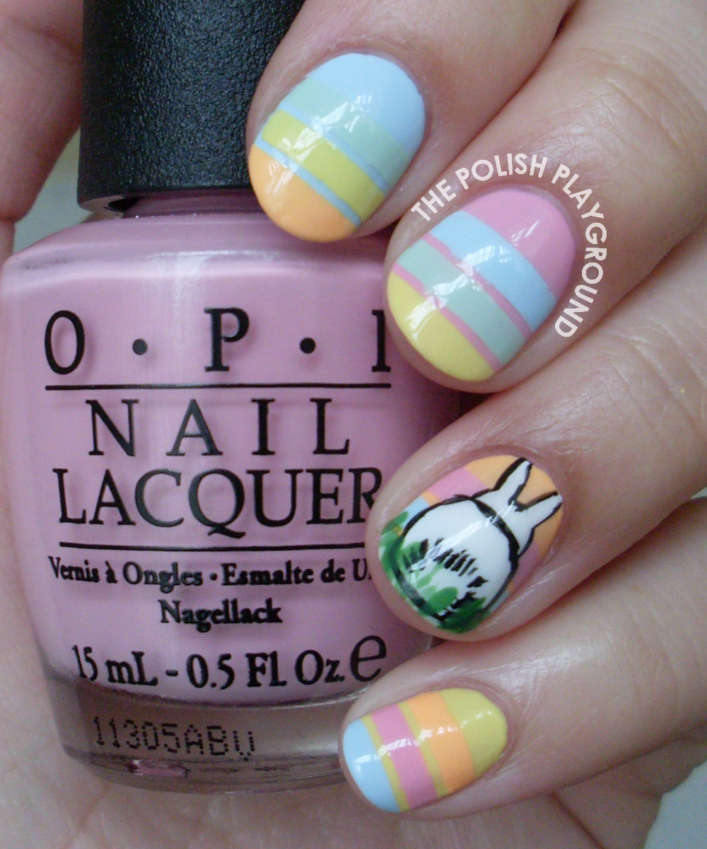 Bunny Butts with Pastel Stripes Nail Art