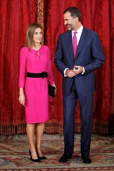 King Felipe VI of Spain and Queen Letizia of Spain receive President of Honduras Juan Orlando Hernandez Alvarado and wife Ana Rosalinda Garcia at the Royal Palace on 01.10.2014 in Madrid, Spain.