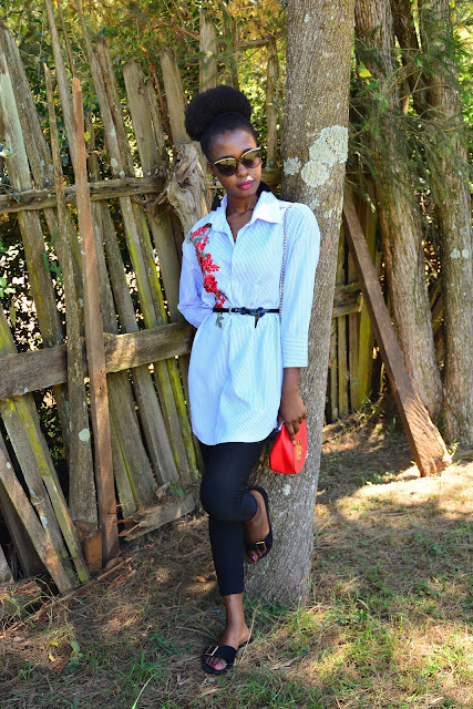 How To Wear Pinstripe Shirtdress and Some Simple Hair Tips