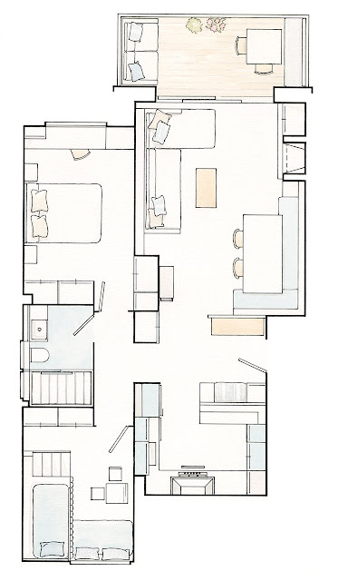 Decoração de casa de praia pequena em azul e branco. Blog Achados de Decoração